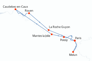 Carte itinéraire croisière L HISTOIRE DE FRANCE DE PARIS À LA NORMANDIE entre patrimoine, paysages et nuance impressionniste - 7 jours au départ de Paris - Seine