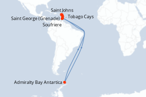 Carte itinéraire croisière Grenade à Antigua - 7 jours au départ de Saint George (Grenade) - Caraïbes Bahamas
