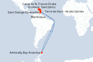 Carte itinéraire croisière Antigua à Grenade - 10 jours au départ de Saint Johns - Caraïbes Bahamas