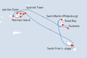Carte itinéraire croisière Îles au Trésor - 7 jours au départ de Saint-Martin (Philipsburg) - Caraïbes Bahamas