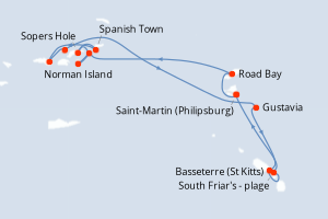 Carte itinéraire croisière Îles au Trésor - 7 jours au départ de Saint-Martin (Philipsburg) - Caraïbes Bahamas