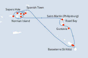 Carte itinéraire croisière Îles au Trésor - 7 jours au départ de Saint-Martin (Philipsburg) - Caraïbes Bahamas