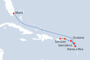 Carte itinéraire croisière Porto Rico, Royaume-Uni, France, Antigua-et-Barbuda, États-Unis - 7 jours au départ de San Juan - Caraïbes Bahamas