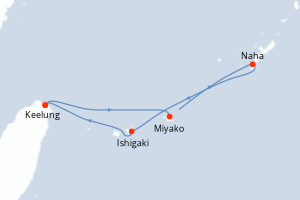 Carte itinéraire croisière Taïwan, Japon - 5 jours au départ de Keelung - Asie