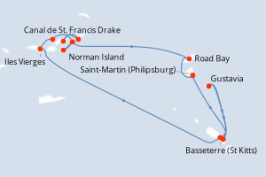 Carte itinéraire croisière Îles au Trésor - 7 jours au départ de Saint-Martin (Philipsburg) - Caraïbes Bahamas