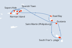 Carte itinéraire croisière Îles au Trésor - 7 jours au départ de Saint-Martin (Philipsburg) - Caraïbes Bahamas