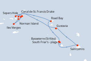 Carte itinéraire croisière Antigua à Antigua - 7 jours au départ de Saint Johns - Caraïbes Bahamas