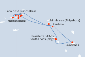 Carte itinéraire croisière Antigua à Antigua - 7 jours au départ de Saint Johns - Caraïbes Bahamas
