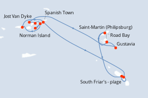 Carte itinéraire croisière Îles au Trésor - Nouvel An - 7 jours au départ de Saint-Martin (Philipsburg) - Caraïbes Bahamas