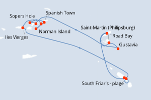 Carte itinéraire croisière Îles au Trésor - 7 jours au départ de Saint-Martin (Philipsburg) - Caraïbes Bahamas