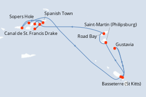 Carte itinéraire croisière Îles au Trésor - 7 jours au départ de Saint-Martin (Philipsburg) - Caraïbes Bahamas