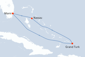 Carte itinéraire croisière Bahamas, États-Unis - 5 jours au départ de Miami - Caraïbes Bahamas