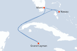 Carte itinéraire croisière États-Unis, Bahamas, Caïmans (Îles) - 5 jours au départ de Miami - Caraïbes Bahamas