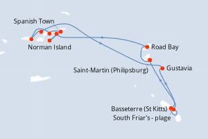 Carte itinéraire croisière Îles au Trésor - 7 jours au départ de Saint-Martin (Philipsburg) - Caraïbes Bahamas