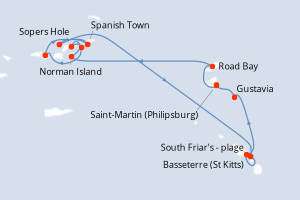 Carte itinéraire croisière Îles au Trésor - 7 jours au départ de Saint-Martin (Philipsburg) - Caraïbes Bahamas