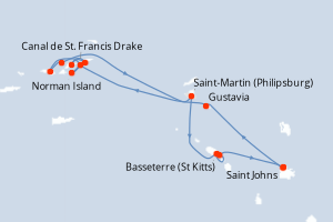Carte itinéraire croisière Antigua à Antigua - 7 jours au départ de Saint Johns - Caraïbes Bahamas