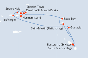 Carte itinéraire croisière Îles au Trésor - 7 jours au départ de Saint-Martin (Philipsburg) - Caraïbes Bahamas