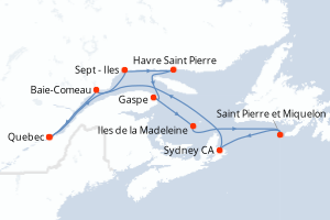 Carte itinéraire croisière Canada - 10 jours au départ de Quebec - Amérique du Nord