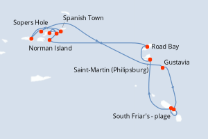 Carte itinéraire croisière Îles au Trésor - 7 jours au départ de Saint-Martin (Philipsburg) - Caraïbes Bahamas