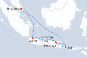 Carte itinéraire croisière Singapour, Indonésie - 9 jours au départ de Singapour - Asie