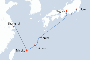 Carte itinéraire croisière Chine, Japon - 8 jours au départ de Shanghai - Asie