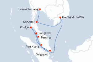 Carte itinéraire croisière Singapour, Malaisie, Thaïlande, Vietnam - 12 jours au départ de Singapour - Asie