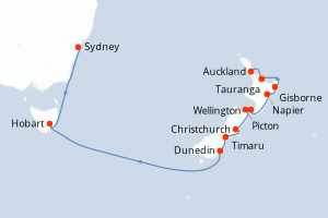 Carte itinéraire croisière Nouvelle-Zélande, Australie - 14 jours au départ de Auckland - Australie Nouvelle Zélande