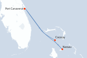 Carte itinéraire croisière États-Unis, Bahamas - 5 jours au départ de Port Canaveral - Caraïbes Bahamas