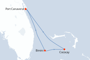Carte itinéraire croisière États-Unis, Bahamas - 5 jours au départ de Port Canaveral - Caraïbes Bahamas