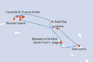 Carte itinéraire croisière Antigua à Antigua - 7 jours au départ de Saint Johns - Caraïbes Bahamas