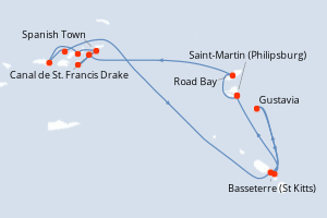 Carte itinéraire croisière Îles au Trésor - 7 jours au départ de Saint-Martin (Philipsburg) - Caraïbes Bahamas