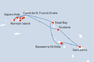 Carte itinéraire croisière Antigua à Antigua - 7 jours au départ de Saint Johns - Caraïbes Bahamas