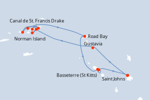Carte itinéraire croisière Antigua à Antigua - 7 jours au départ de Saint Johns - Caraïbes Bahamas