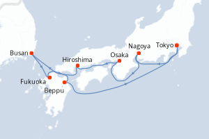 Carte itinéraire croisière Japon, Corée du Sud - 10 jours au départ de Tokyo - Asie