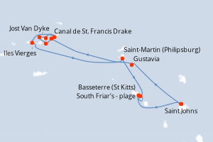 Carte itinéraire croisière Antigua à Antigua - 7 jours au départ de Saint Johns - Caraïbes Bahamas