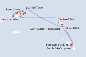 Carte itinéraire croisière Îles au Trésor - 7 jours au départ de Saint-Martin (Philipsburg) - Caraïbes Bahamas
