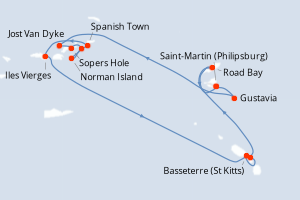 Carte itinéraire croisière Îles au Trésor - Nouvel An - 7 jours au départ de Saint-Martin (Philipsburg) - Caraïbes Bahamas
