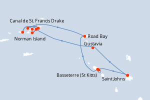 Carte itinéraire croisière Antigua à Antigua - 7 jours au départ de Saint Johns - Caraïbes Bahamas