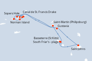 Carte itinéraire croisière Antigua à Antigua - 7 jours au départ de Saint Johns - Caraïbes Bahamas