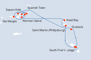 Carte itinéraire croisière Îles au Trésor - 7 jours au départ de Saint-Martin (Philipsburg) - Caraïbes Bahamas