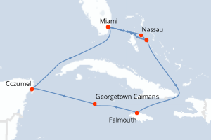 Carte itinéraire croisière États-Unis, Bahamas, Jamaïque, Caïmans (Îles), Mexique - 11 jours au départ de Miami - Caraïbes Bahamas