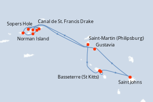 Carte itinéraire croisière Antigua à Antigua - 7 jours au départ de Saint Johns - Caraïbes Bahamas