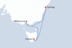 Carte itinéraire croisière Australie - 6 jours au départ de Sydney - Australie Nouvelle Zélande