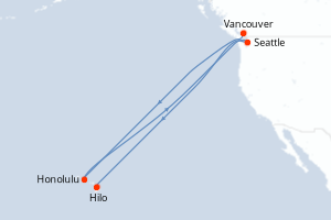 Carte itinéraire croisière Canada, États-Unis - 9 jours au départ de Vancouver - Hawaii