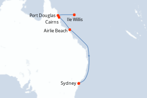 Carte itinéraire croisière Australie, Royaume-Uni - 10 jours au départ de Sydney - Australie Nouvelle Zélande