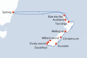 Carte itinéraire croisière Nouvelle-Zélande, Australie - 10 jours au départ de Auckland - Australie Nouvelle Zélande