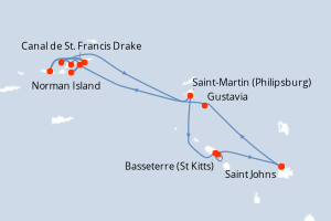 Carte itinéraire croisière Antigua à Antigua - 7 jours au départ de Saint Johns - Caraïbes Bahamas