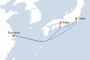 Carte itinéraire croisière Chine, Japon - 8 jours au départ de Shanghai - Asie
