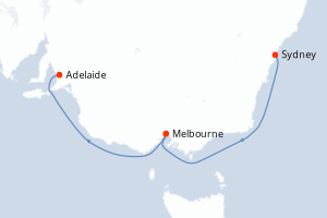 Carte itinéraire croisière Southern Australia Seacation - 4 jours au départ de Sydney - Australie Nouvelle Zélande
