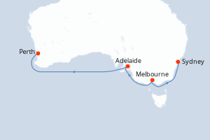 Carte itinéraire croisière Southern Australia Explorer - 8 jours au départ de Sydney - Australie Nouvelle Zélande